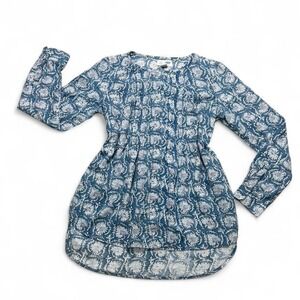 Old Navy  Blue white floral babydoll 100% cotton long sleeves button tunic top